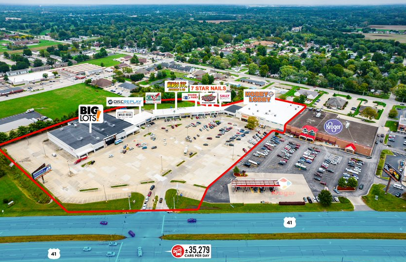 Wabash Valley Plaza Big Lots & Hobby Lobby Anchored Kroger Shadowed